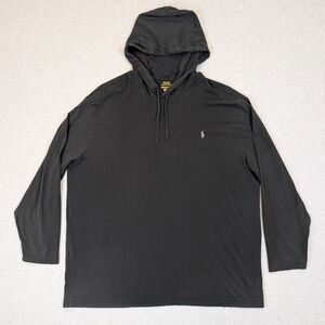 Polo Ralph Lauren Jersey Hooded T-Shirt Mens 2XB Black Lightweight Hoodie Cotton